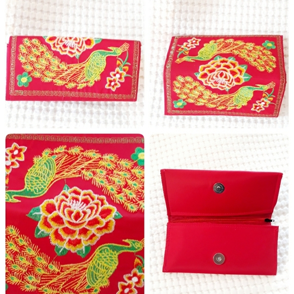 Hmong Embroidered Red Peacock Billfold Wallet - Picture 10 of 10